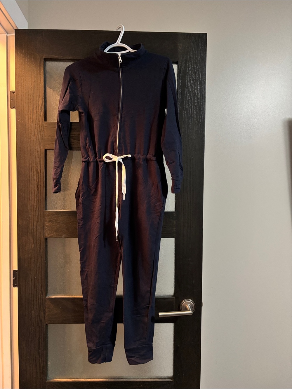 Smash + Tess Navy Zip-Front Jumpsuit with Drawstring